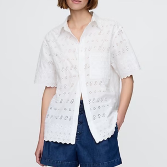 Gap × Doen White Eyelet Short Sleeve Button Up Shirt DÔEN XXL